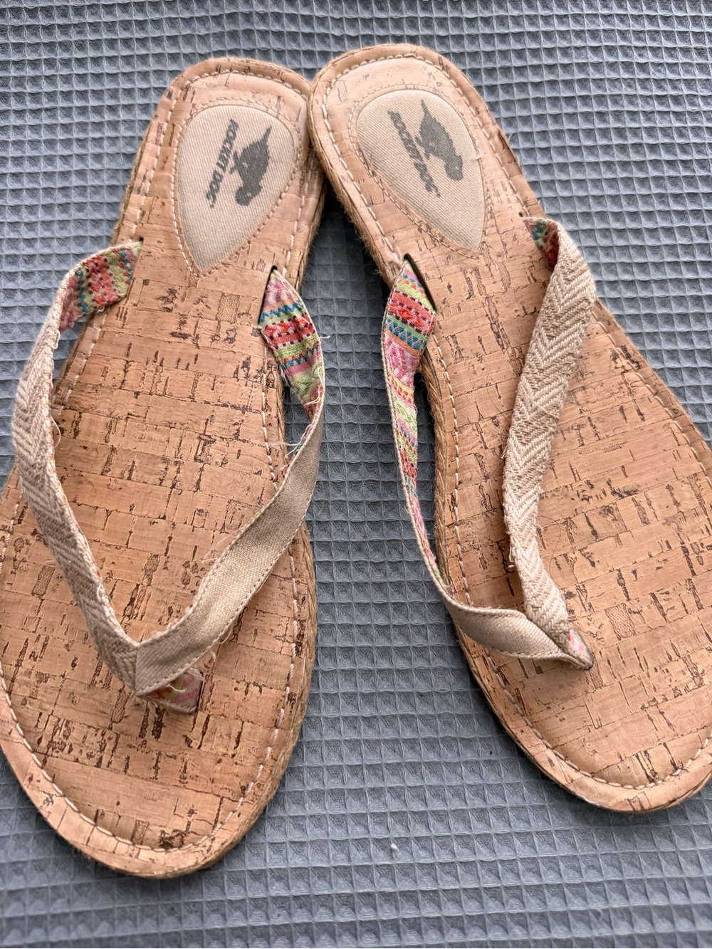 Rocket Dog Beige Cork-Style Flip Flop Sandals with Multicolor Accents
